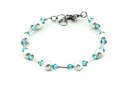 SWAROVSKI (R) Kristalle in Kombination mit: BELLASIX (R) 1728-A Armband blau Hochzeitsschmuck Brautschmuck Muschelkern-Perle 925 Silber/Verschluss
