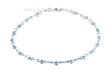 SWAROVSKI (R) Kristalle in Kombination mit: BELLASIX (R) 1728-K Halskette Hochzeitsschmuck Brautschmuck Muschelkern-Perle 925 Silber/Verschluss blau