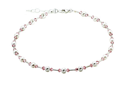 SWAROVSKI (R) Kristalle in Kombination mit: BELLASIX (R) 1729-K Halskette Hochzeitsschmuck Brautschmuck Muschelkern-Perle 925 Silber/Verschluss rose rosa