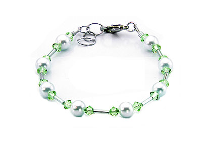 SWAROVSKI (R) Kristalle in Kombination mit: BELLASIX (R) 1730-A Armband grün Hochzeitsschmuck Brautschmuck Muschelkern-Perle 925 Silber/Verschluss