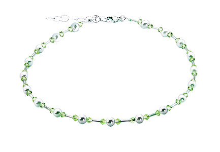 SWAROVSKI (R) Kristalle in Kombination mit: BELLASIX (R) 1730-K Halskette Hochzeitsschmuck Brautschmuck Muschelkern-Perle 925 Silber/Verschluss grün