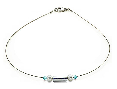 SWAROVSKI (R) Kristalle in Kombination mit: BELLASIX (R) 1754-K Halskette blau Muschelkern-Perle Brautschmuck 925 Silber/Verschluss