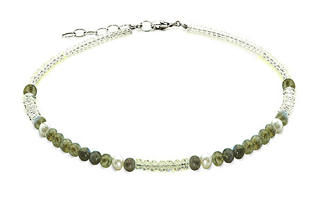 SWAROVSKI (R) Kristalle in Kombination mit: BELLASIX (R) 1759-K Halskette Labradorit Muschelkern-Perle 925 Silber/Verschluss