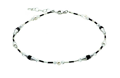 SWAROVSKI (R) Kristalle in Kombination mit: BELLASIX (R) 1760-K Halskette Onyx Muschelkern-Perle 925 Silber/Verschluss