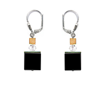 SWAROVSKI (R) crystals in combination with: BELLASIX (R) 1763-O2 earrings cube in onyx 925 silver clasp