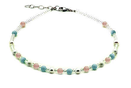 SWAROVSKI (R) crystals in combination with: BELLASIX (R) 1775-K necklace aquamarine rose quartz mussel-stone-pearl 925 silver clasp