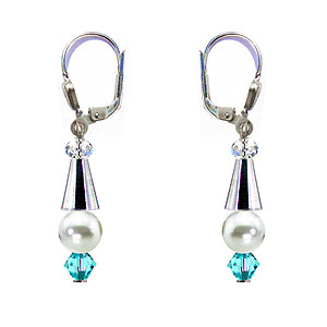 SWAROVSKI (R) crystals in combination with: BELLASIX (R) 1808-O3 earrings blue 925 silver clasp mussel-stone-pearl wedding jewellery