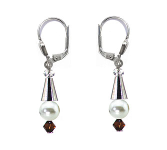 SWAROVSKI (R) crystals in combination with: BELLASIX (R) 1808-O4 earrings brown 925 silver clasp mussel-stone-pearl wedding jewellery