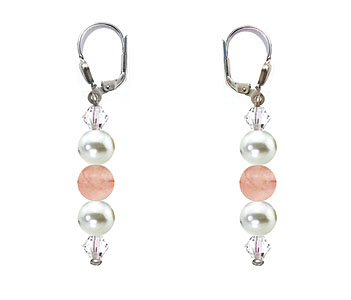 SWAROVSKI (R) crystals in combination with: BELLASIX (R) 1809-O1 earrings rose quartz (rose-coloured) mussel-stone-pearl 925 silver clasp