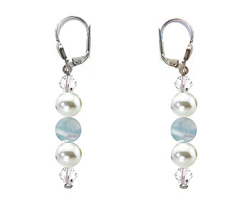 SWAROVSKI (R) crystals in combination with: BELLASIX (R) 1809-O2 earrings aquamarine (ligtht-blue) mussel-stone-pearl 925 silver clasp