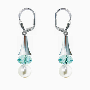 SWAROVSKI (R) crystals in combination with: BELLASIX (R) 1828-O earrings blue 925 silver clasp mussel-stone-pearl wedding jewellery