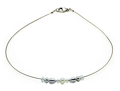 SWAROVSKI (R) Kristalle in Kombination mit: BELLASIX (R) 1830-K Halskette 925 Silber/Verschluss Hochzeitsschmuck Muschelkern-Perle