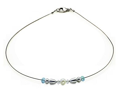 SWAROVSKI (R) Kristalle in Kombination mit: BELLASIX (R) 1831-K Halskette blau 925 Silber/Verschluss Hochzeitsschmuck Muschelkern-Perle