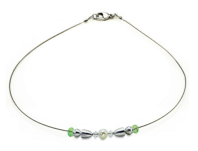 SWAROVSKI (R) Kristalle in Kombination mit: BELLASIX (R) 1833-K Halskette grün 925 Silber/Verschluss Hochzeitsschmuck Muschelkern-Perle