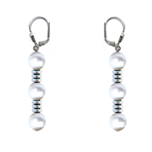 BELLASIX ® 90003-O earrings, 925 silver / lobster clasp, fresh water cultivated pearl, hematine