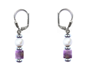 BELLASIX ® 90007-O earrings, 925 silver / lobster clasp, amethyst, fresh water cultivated pearl, hematine