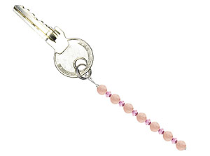 BELLASIX ® keyring pendant AS36, total length approx. 8-9 cm w. SWAROVSKI ® crystals and rose quartz