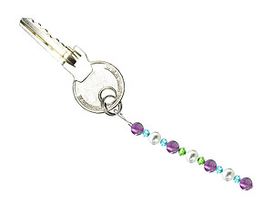 BELLASIX ® keyring pendant AS49, total length approx. 8-9 cm w. SWAROVSKI ® crystals and shell pearls, amethyst