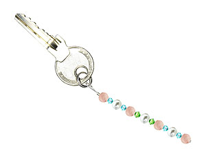 BELLASIX ® keyring pendant AS50, total length approx. 8-9 cm w. SWAROVSKI ® crystals and shell pearls, rose quartz
