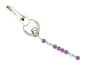 BELLASIX ® keyring pendant AS60, total length approx. 8-9 cm w. SWAROVSKI ® crystals and shell pearls, amethyst
