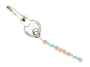 BELLASIX ® keyring pendant AS61, total length approx. 8-9 cm w. SWAROVSKI ® crystals and shell pearls, rose quartz