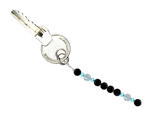 BELLASIX ® Schlüsselanhänger AS64, Gesamtlänge ca. 8-9 cm  m. SWAROVSKI ® Kristallen und Aquamarin, Onyx