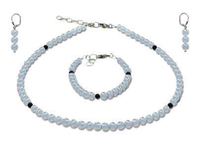 BELLASIX ® GEM Pure Line 1, aquamarine, onyx, jewelry set, 925 silver clasp