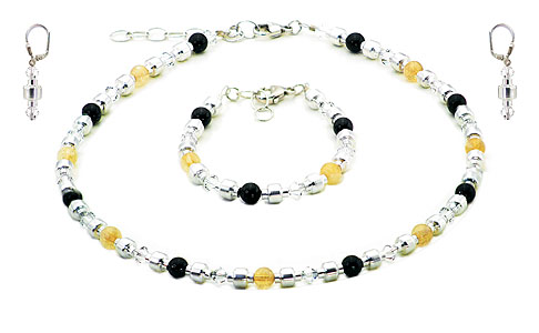 SWAROVSKI (R) crystals in combination with: BELLASIX (R) jewellery set_1711_k_a_o 925 silver clasp black onyx, citrine (yellow quartz) MADE IN GERMANY