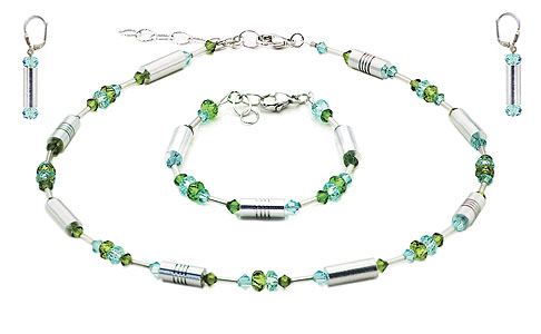 SWAROVSKI (R) crystals in combination with: BELLASIX (R) jewellery set_1712_k_1712_a_1717_o2 925 silver clasp green blue