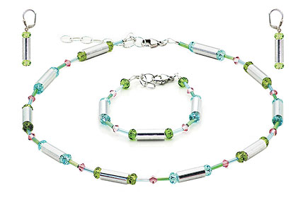 SWAROVSKI (R) crystals in combination with: BELLASIX (R) jewellery set_1717_k_1717_a_1717_o1 925 silver clasp green blue