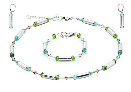 SWAROVSKI (R) crystals in combination with: BELLASIX (R) jewellery set_1717_k_1717_a_1717_o2 925 silver clasp green blue