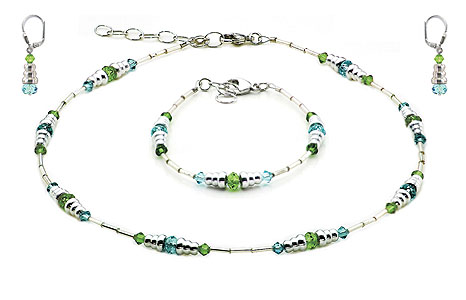 SWAROVSKI (R) crystals in combination with: BELLASIX (R) jewellery set_1718_k_1718_a_1718_o1 925 silver clasp green blue