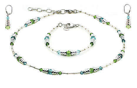 SWAROVSKI (R) crystals in combination with: BELLASIX (R) jewellery set_1718_k_1718_a_1718_o2 925 silver clasp green blue