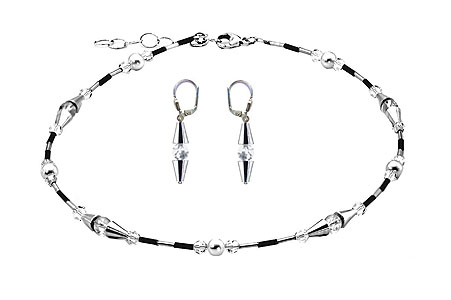 SWAROVSKI (R) crystals in combination with: BELLASIX (R) jewellery set_1761_k_1761_o 925 silver clasp Bergkristall bicolor black