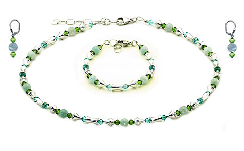 SWAROVSKI (R) crystals in combination with: BELLASIX (R) jewellery set_1764_k_1764_a_1844_o 925 silver clasp aquamarine blue green