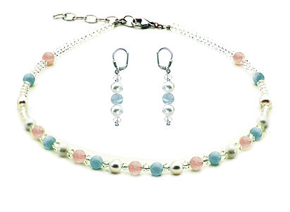 SWAROVSKI (R) crystals in combination with: BELLASIX (R) jewellery set_1775_k_1809_o2 925 silver clasp aquamarine rose quartz