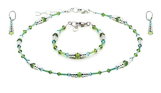 SWAROVSKI (R) crystals in combination with: BELLASIX (R) jewellery set_1795_k_1795_a_1718_o2 925 silver clasp green blue