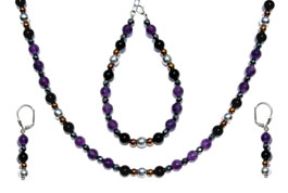 BELLASIX ® 1610-SET necklace, earrings, bracelet, 925 silver / lobster clasp,  amethyst, onyx, hematine
