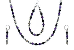 BELLASIX ® 1612-SET necklace, earrings, bracelet, 925 silver / lobster clasp,  amethyst, onyx, labradorite, pearl, hematine