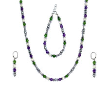 BELLASIX ® 1613-SET necklace, earrings, bracelet, 925 silver / lobster clasp,  amethyst, jade, pearl, hematine