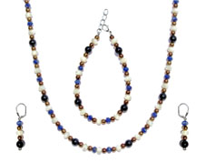 BELLASIX ® 1614-SET necklace, earrings, bracelet, 925 silver / lobster clasp,  lapis lazuli, pearl, onyx, hematine