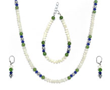 BELLASIX ® 1615-SET necklace, earrings, bracelet, 925 silver / lobster clasp,  lapis lazuli, jade, pearl, hematine