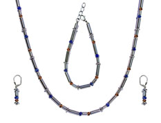 BELLASIX ® 1616-SET necklace, earrings, bracelet, 925 silver / lobster clasp,  lapis lazuli, hematine