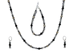 BELLASIX ® 1617-SET necklace, earrings, bracelet, 925 silver / lobster clasp,  labradorite, onyx, hematine