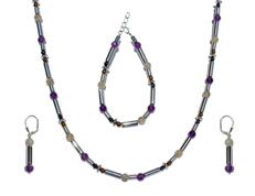 BELLASIX ® 1618-SET necklace, earrings, bracelet, 925 silver / lobster clasp,  labradorite, amethyst, hematine