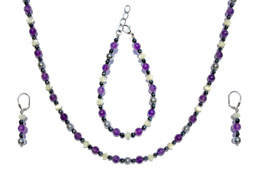 BELLASIX ® 1621-SET necklace, earrings, bracelet, 925 silver / lobster clasp,  amethyst, pearl, hematine