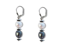 BELLASIX ® 1624-O earrings, 925 silver / lobster clasp, fresh water cultivated pearl, hematine