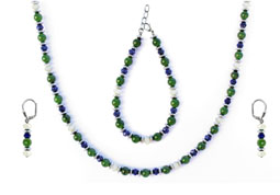 BELLASIX ® 1625-SET necklace, earrings, bracelet, 925 silver / lobster clasp,  lapis lazuli, jade, pearl, hematine