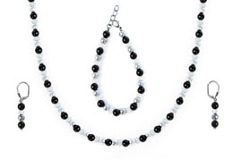 BELLASIX ® 1626-SET necklace, earrings, bracelet, 925 silver / lobster clasp,  onyx, pearl, hematine