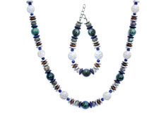 BELLASIX ® 1631-SET necklace, bracelet, 925 silver / lobster clasp,  mountain crystal, lapis lazuli, labradorite, apatite, hematine